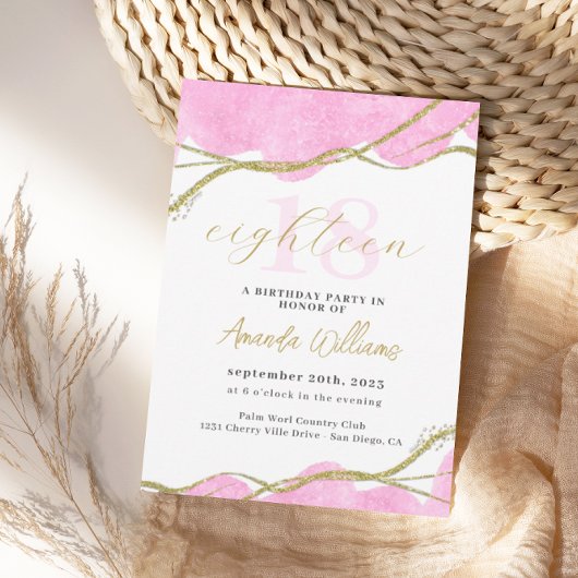 ピンクと金ゴールド18誕生日招待状 招待状