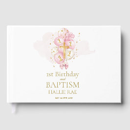 ピンクと金ゴールド1st誕生日とバプテスマ記念メモリ ゲストブック