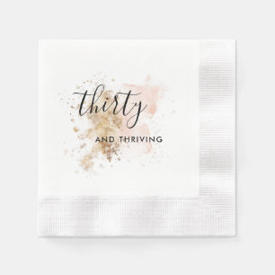 ピンクと金ゴールド30歳の誕生日ナプキン 縁ありカクテルナプキン