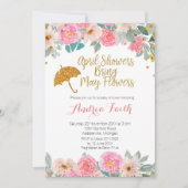ピンクと金ゴールド4月シャワーが5月の花をもたらす 招待状 (正面)