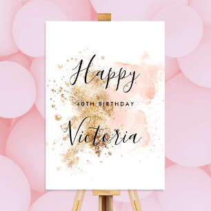 ピンクと金ゴールド40th誕生日パーティーウェルカムサイン ポスター