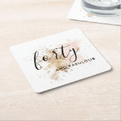 ピンクと金ゴールド440歳の誕生日 スクエアペーパーコースター (アングル)