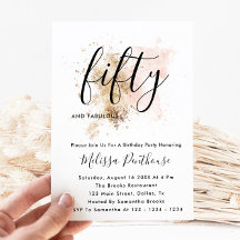 ピンクと金ゴールド50番目の誕生日招待状