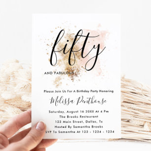 ピンクと金ゴールド50番目の誕生日招待状 招待状
