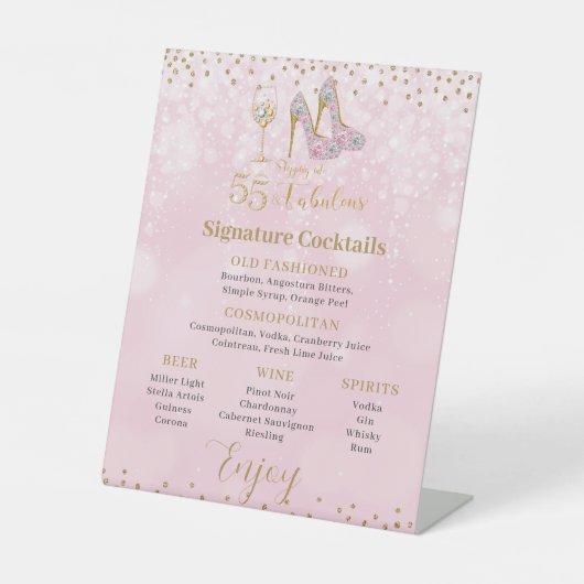 ピンクと金ゴールド55と素晴らしいバーカクテルメニュー 台座サイン (正面)