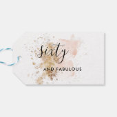 ピンクと金ゴールド60番目の誕生日ギフトラベル, 60と素晴らしい ギフトタグ (裏面横)