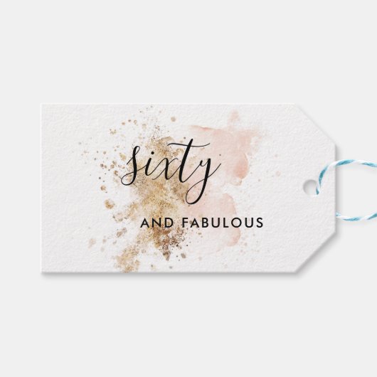 ピンクと金ゴールド60番目の誕生日ギフトラベル, 60と素晴らしい ギフトタグ (正面(横))