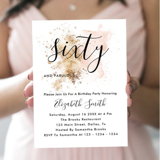 ピンクと金ゴールド60番目の誕生日招待状 招待状