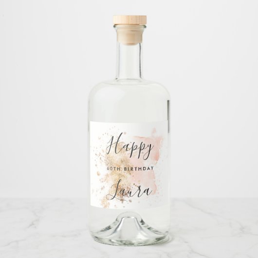 ピンクと金ゴールド60誕生日 リキュールボトルラベル (正面)