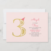 ピンクと金ゴールド |かわいいモダン女の子の誕生日パーティー 招待状 (正面)