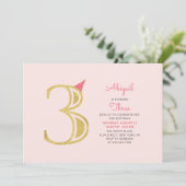 ピンクと金ゴールド |かわいいモダン女の子の誕生日パーティー 招待状 (スタンド正面)