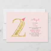 ピンクと金ゴールド |かわいいモダン女の子2nd誕生日パーティー 招待状 (正面)