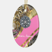 ピンクと金ゴールド きらきら光る セラミックオーナメント (左)