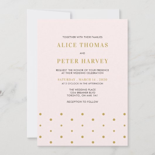 ピンクと金ゴールド | シンプルモダン結婚式 招待状 (正面)