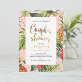 ピンクと金ゴールド | トロピカルカップルウェディングシャワー 招待状 (スタンド正面)