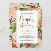 ピンクと金ゴールド | トロピカルカップルウェディングシャワー 招待状 (正面/裏面)