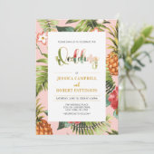 ピンクと金ゴールド | トロピカルサマー結婚式招待状 招待状 (スタンド正面)