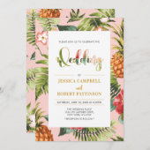 ピンクと金ゴールド | トロピカルサマー結婚式招待状 招待状 (正面/裏面)