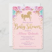 ピンクと金ゴールド·ユニコーンのベビーシャワーの招待 招待状 (正面)