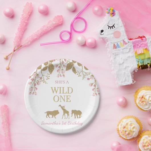 ピンクと金ゴールド・ワイルド・ワン第1回少女誕生パーティー ペーパープレート (パーティー)