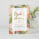 ピンクと金ゴールド | 熱帯ブライダルシャワーの招待状 招待状 (スタンド正面)