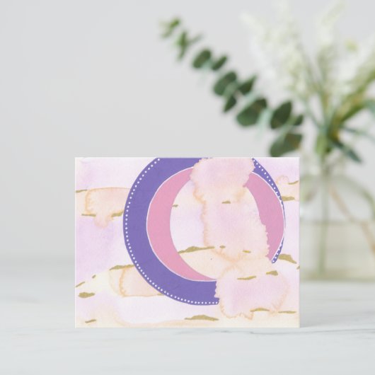 ピンクと金ゴールド、薄紫ハローアートの水彩雲 ポストカード (スタンド正面)