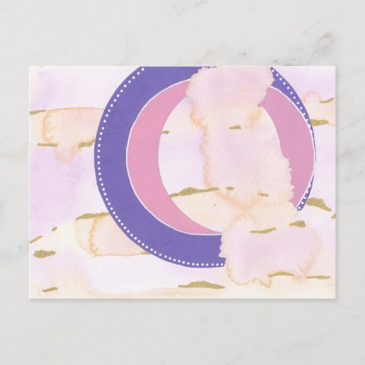 ピンクと金ゴールド、薄紫ハローアートの水彩雲 ポストカード (正面)