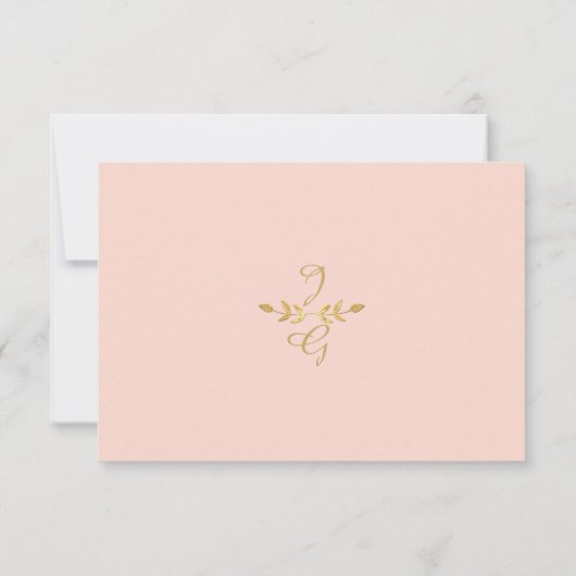 ピンクと金ゴールドRSVPモダンローレルリーフリースクラウン 出欠カード (裏面)