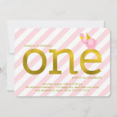 ピンクと金フェイク箔の象の誕生日パーティー 招待状 (正面)