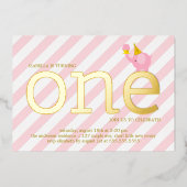 ピンクと金フェイク箔の象の誕生日パーティー 箔招待状 (正面)