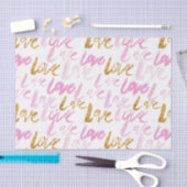 ピンクと金フェイク箔ラブバレンタインのパターン 薄葉紙 (クラフト)