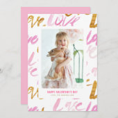 ピンクと金フェイク箔ラブバレンタインデー シーズンカード (正面/裏面)