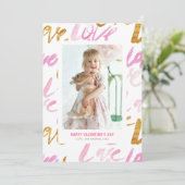 ピンクと金フェイク箔ラブバレンタインデー シーズンカード (スタンド正面)