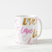 ピンクと金フェイク箔ラブ素朴タイポグラフィ コーヒーマグカップ (正面右)