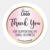ピンクと金箔が白付き感謝状ロゴ ラウンドシール (正面)