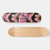 ピンクと金箔のフローラ蝶パターン スケートボード (横)