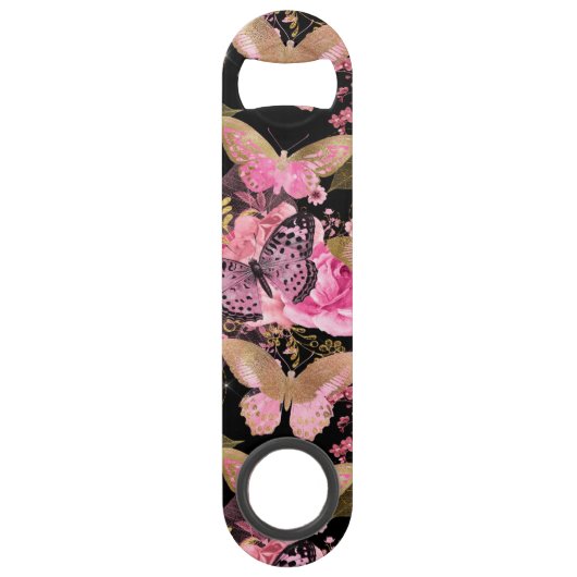 ピンクと金箔のフローラ蝶パターン スピード栓抜き (裏面)