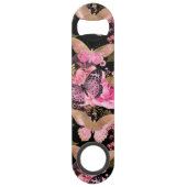 ピンクと金箔のフローラ蝶パターン スピード栓抜き (正面)