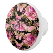 ピンクと金箔のフローラ蝶パターン セラミックノブ (右)