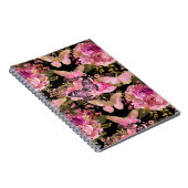 ピンクと金箔のフローラ蝶パターン ノートブック (右側)