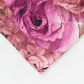 ピンクと金箔のフローラ蝶パターン フリースブランケット (角)