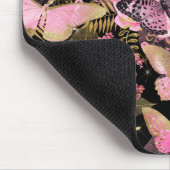 ピンクと金箔のフローラ蝶パターン マウスパッド (コーナー)