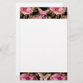 ピンクと金箔のフローラ蝶パターン 便箋 (正面/裏面)