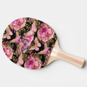 ピンクと金箔のフローラ蝶パターン 卓球ラケット (横)