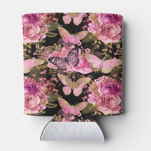 ピンクと金箔のフローラ蝶パターン 缶クーラー (裏面)