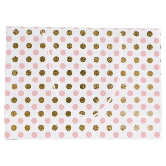 ピンクと金箔の水玉模様パターン ラージペーパーバッグ (裏面)