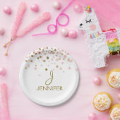 ピンクと金箔の紙吹雪モノグラム ペーパープレート (パーティー)