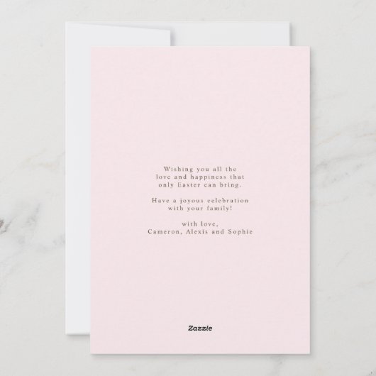 ピンクと金箔の花フォトハッピーイースター シーズンカード (裏面)