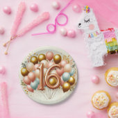 ピンクと金色の甘い16歳の誕生日パーティー ペーパープレート (パーティー)