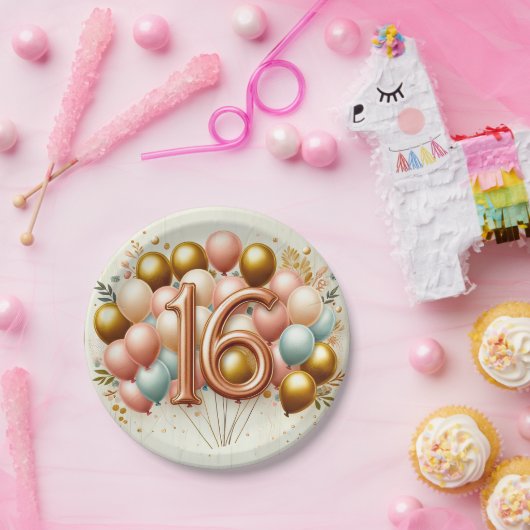 ピンクと金色の甘い16歳の誕生日パーティー ペーパープレート (パーティー)